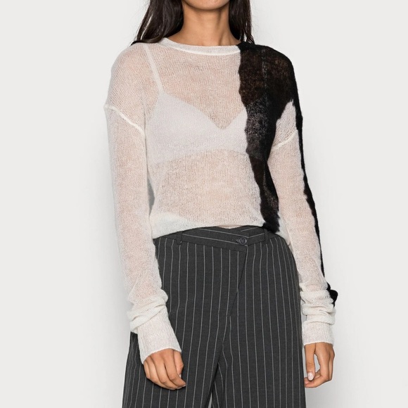 ASOS Color block Sheer Sweater Black and Offt white c - Picture 2 of 12